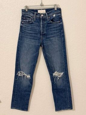 MOTHER Tomcat Distressed Straight Jeans Playing With Scissors Sz 26